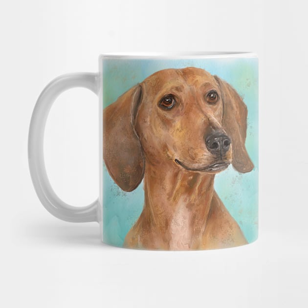 Portrait of a Dachshund in Watercolor with Turquoise Background by ibadishi